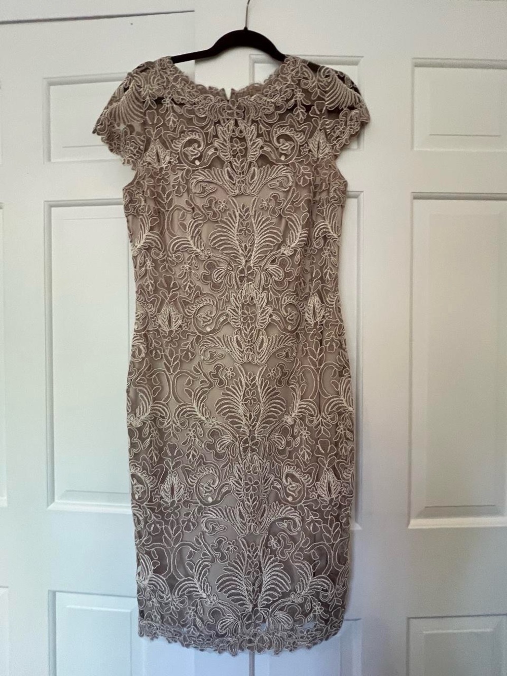 Tadashi Shoji Taupe Lace Midi Dress